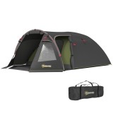 Outsunny Cort de camping familial pentru 2-4 persoane, cort tunel impermeabil 3000 mm 3 uși, 3,6 x 2,5 x 1,3 m, negru | Aosom Romania
