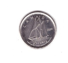 Moneda Canada 10 cents/centi 2020, stare foarte buna, cu luciu