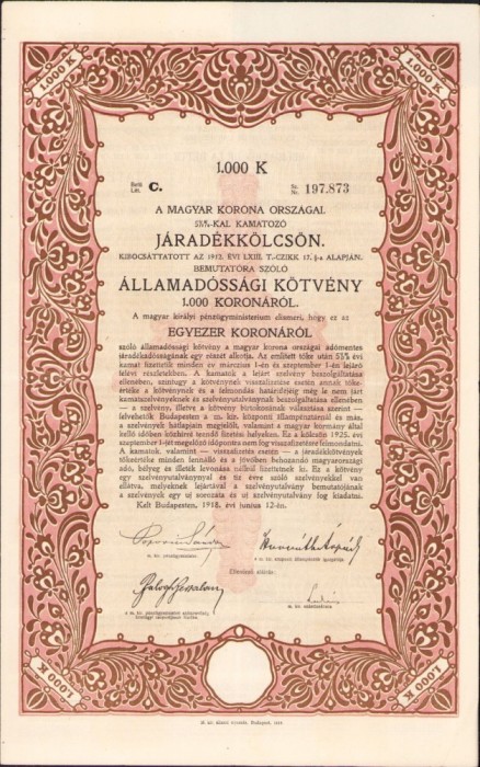 A645 Bon de stat austro-ungar la purtător, 1918