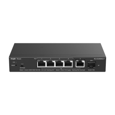 Switch 4 x RJ45 2.5G PoE, 1 x SFP+ 10G, 1 x RJ45 2.5G, Cloud Management - Ruijie Reyee RG-ES206MG-P SafetyGuard Surveillance foto