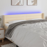 VidaXL Tăblie de pat cu LED, crem, 183x16x78/88 cm, textil