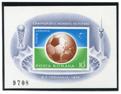 1974 , Lp 853 , C. M. Fotbal , Munchen 1974 , colita nedantelata perfecta - MNH foto