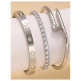 Set Trivana, 3 Bratari din Zirconiu si Otel Inoxidabil, Stil Retro, Argintiu - 813177