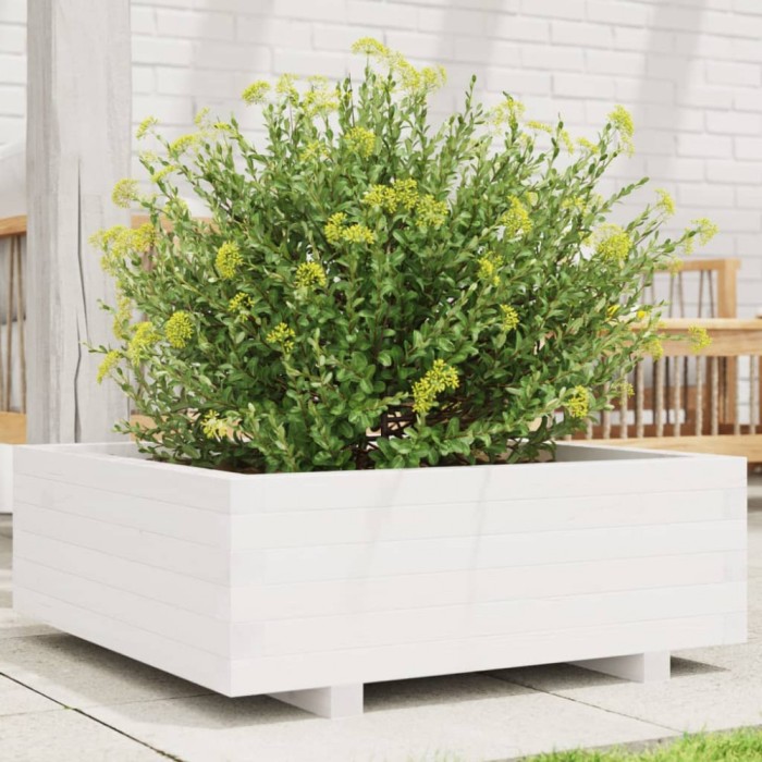 vidaXL Jardinieră de grădină, alb, 70x70x26,5 cm, lemn masiv de pin 847304