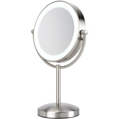 Oglinda cosmetica BaByliss 9437E, Led, Lupa, Marire 8x, 21.6 cm, 2 fete, rotire 360&deg;, Silver