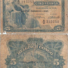 1947 (10 IV), 5 francs (P-13 Ad) - Congo Belgian