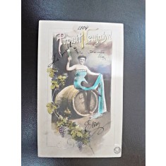 Carte postala femeie pe butoi, 1904