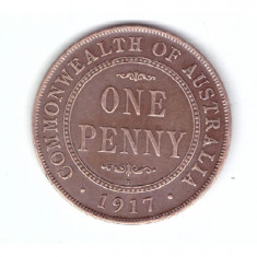 Moneda Australia 1 penny 1917, stare foarte buna, curata