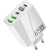 Cumpara ieftin Incarcator retea 65W USB-C si USB-A 5 porturi fast charge PD QC universal telefon laptop alb compact