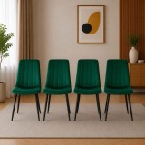 Set 4 scaune dining Artool Lava, catifea verde, picioare metal negru