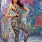 B700-998 Salopeta casual din material elastic cu print leopard