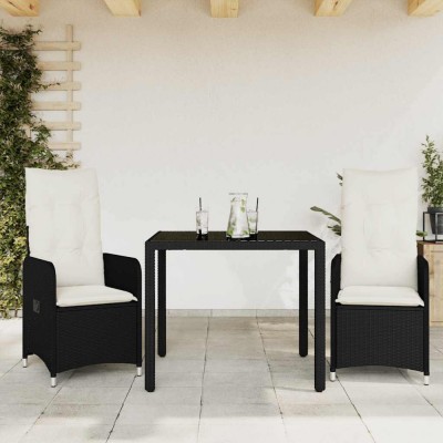 Gossi set bistro de gradina cu perne, 3 piese, negru, poliratan foto