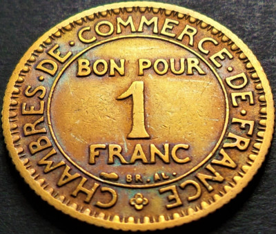 Moneda istorica (BUN PENTRU) 1 FRANC - FRANTA, anul 1923 * cod 4425 foto