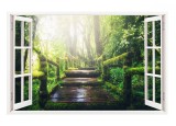 Sticker decorativ, Fereastra 3D, Padure, 85 cm, 323STK, natura si peisaje