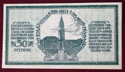 Germania notgeld 50 pfennig 1918 Kiel UNC ** foto
