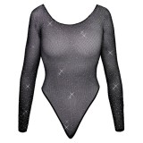 Neglijeuri - Cottelli Fantasy Body din Plasa cu Maneci Lungi in Stil Tanga Acoperit cu Strasuri Stralucitoare marime Small-Large
