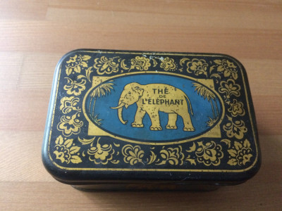 CUTIE DIN TABLA penru CEAI veche vintage pentru ceai TEA The De L Elphant hobby foto