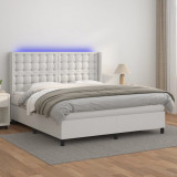 Cumpara ieftin Pat cu arcuri, saltea și LED, alb, 160x200 cm, piele ecologică