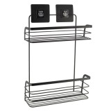 Suport Cosmetice Caddy 2 Rafturi Cu Adeziv Otel Inox &ndash; Negru | Etajere Baie
