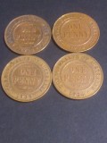 Lot 4 monede Australia, One 1 penny 1933 + 1934 + 1935 + 1936 stare foarte buna, Australia si Oceania