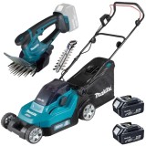 Makita DLM382CM2 + DUM604ZX - Masina de tuns iarba cu 2 acumulatori Li-Ion 18 V 4 Ah 38 cm 40 l + Masina de tuns gard viu 20 cm accesorii