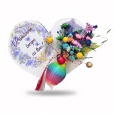 Martisor inima personalizabila, cu mini vaza, flori naturale uscate, multicolor, prindere tip magnet