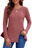 Tricouri de damă UK, m&acirc;neci lungi, bluze ușoare, largi, casual, tricouri tunici de toamnă și iarnă, guler rotund, cu nasturi pe lateral