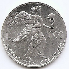 San Marino 1000 Lire 1990 (World Cup) Argint 14.6 g/835, 31.40 mm, KM-247 (1)