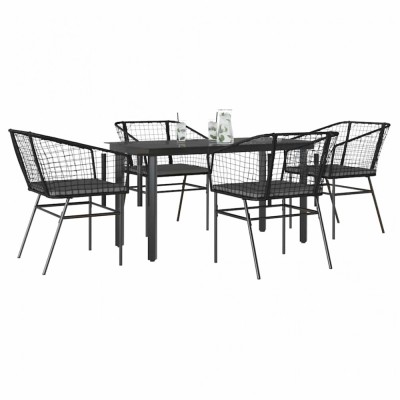 Gossi set de sufragerie de gradina 5 piese neagra sticla poly rattan foto