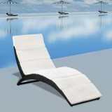 Șezlong Pliabil Ratan Negru vidaXL, Cadru Oțel, Saltea Crem, 162x64x86 cm, Mobilier Gradina, Rezistent UV