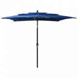 Umbrelă soare 3 niveluri, st&acirc;lp de aluminiu, azuriu, 2,5x2,5 m, vidaXL