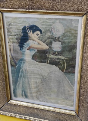 Litografie veche domnița, rama veche, redusa foto
