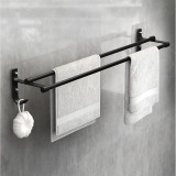 Suport din aluminiu pentru 2 prosoape + 2 cuiere, lungime 60 cm, culoare Neagra