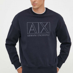 Armani Exchange bluza barbati, culoarea albastru marin, cu imprimeu