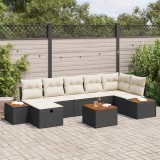 Set canapele grădină vidaXL 8 piese perne Negru Ratan Polimeric, Canapea grădină vidaXL 2 locuri cu stocare &amp; perne Negru Ratan Polimeric