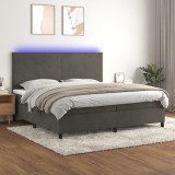 vidaXL Pat cu arcuri, saltea și LED, gri &icirc;nchis, 200x200 cm, catifea