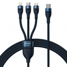 Cablu Incarcare Baseus Flash Series II CASS030103, USB - USB Type-C la tip Lightning / MicroUSB / USB Type-C, 1.2m, 100W, Bleumarin
