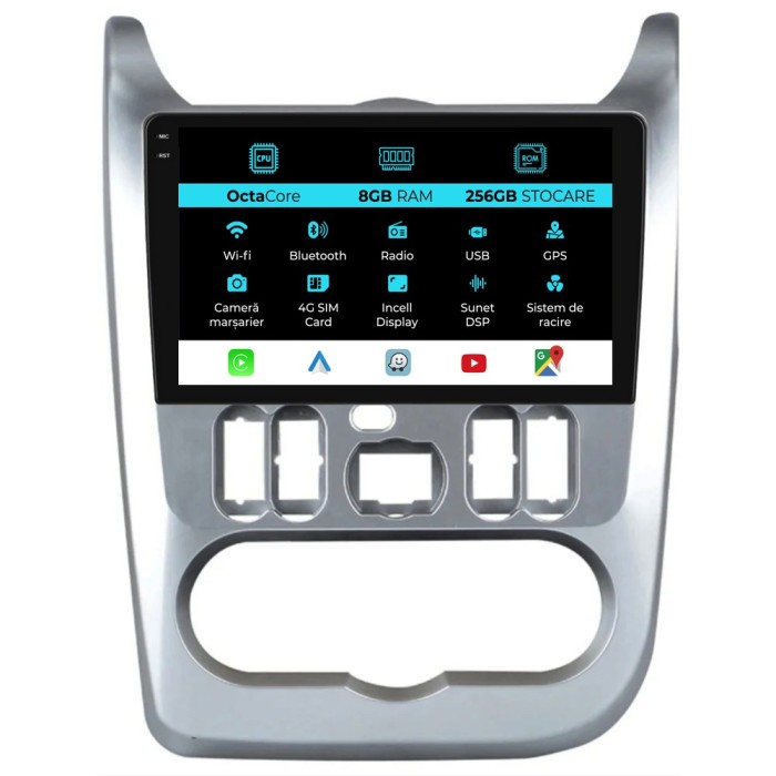 Navigatie Dedicata Dacia Logan Duster Sandero (2008-2013),Incell 9Inch, 8Gb Ram, 256Gb Stocare, Carplay