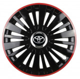 Set 4 capace roti Red/Black cu inel cromat pentru gama auto Toyota, R15