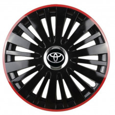 Set 4 capace roti Red/Black cu inel cromat pentru gama auto Toyota, R14