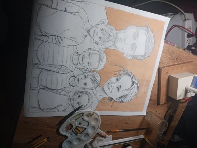Grafica reproduceri fotografii de familie , desene in creion,tuș negru sau pictura pe panza foto