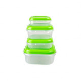 Set 4 cutii alimente, patrate, Fresco 400 ml, 800 ml, 1 l, 2 l, verzi