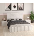 Pat Tapitat Luca Alb + Saltea Lux Ortopedica + Noptiere Tapitate 160x200cm