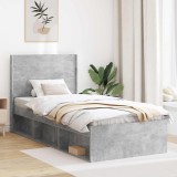 vidaXL Cadru de pat cu depozitare și tăblie Gri Beton 90 x 190 cm 3413904