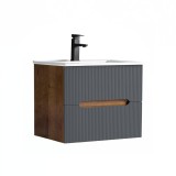 Dulap de baie inferior Trent 60 cu chiuvetă ceramică (2 sertare) stejar sunset-gri antracit