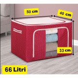 Cutie de depozitare pliabila, flippy, 66 l, din tesatura oxford, 50x40x33 cm, fereastra frontala, 2 usi de acces cu fermoar bidirectional, cadru metal