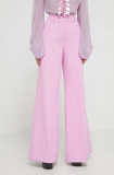 Blugirl Blumarine pantaloni femei, culoarea roz, lat, high waist RA4129.T3191