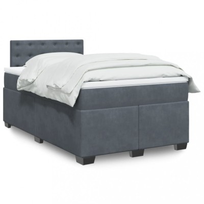 vidaXL Pat box spring cu saltea, gri &amp;icirc;nchis, 120x200 cm, catifea 3288595 foto