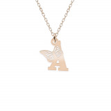Aria - Colier personalizat cu litera si fluturas din argint 925 placat cu aur roz, Bijubox