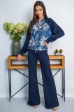 Cumpara ieftin Compleu dama bleumarin cu pantaloni evazati